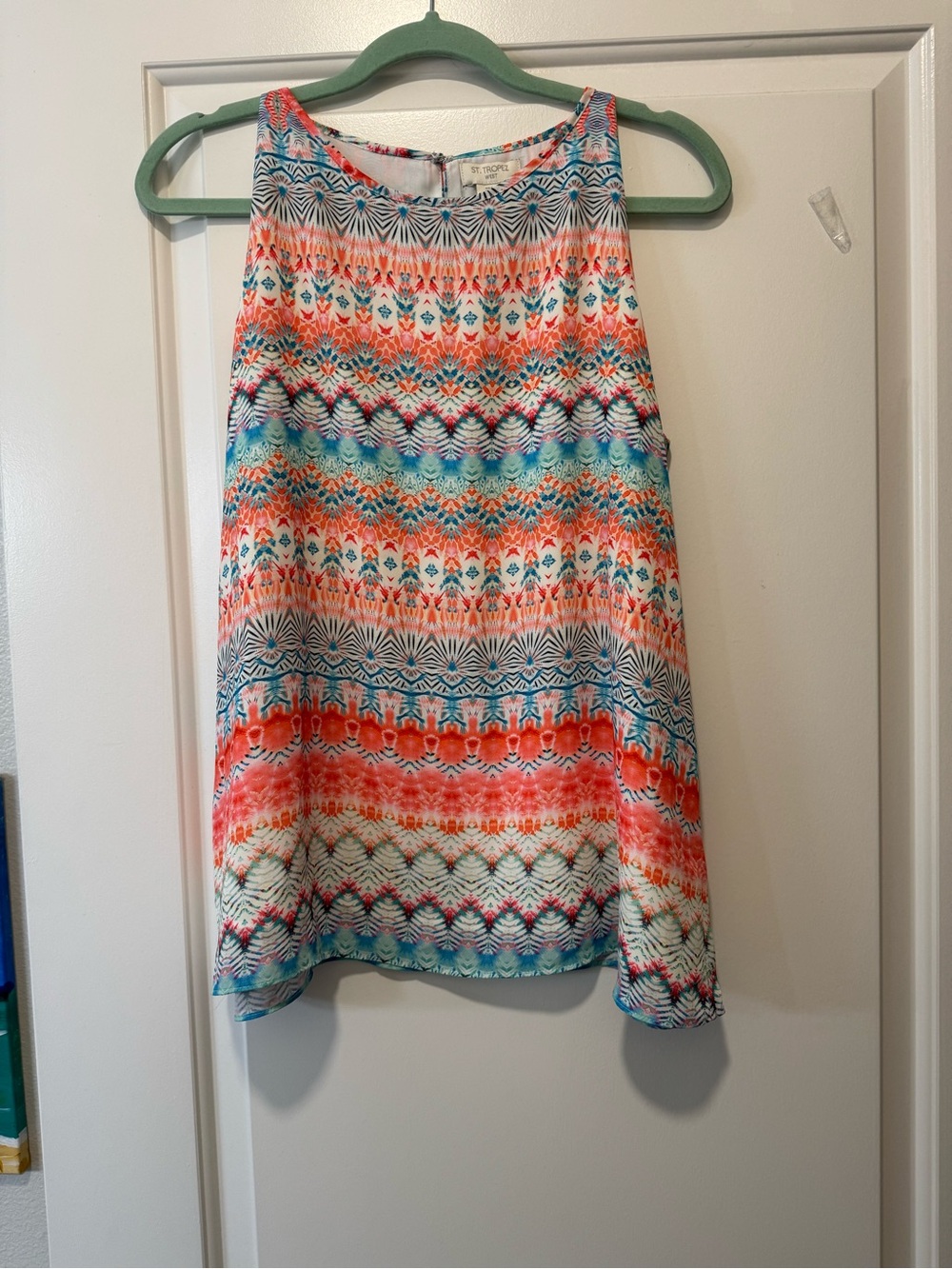 St. Tropez West Coral & Teal Patterned Sleeveless Tank Size Large